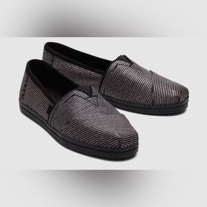 Toms Alpargata black Glitter Striped slip-on platform Loafers size‎ 10 brand new